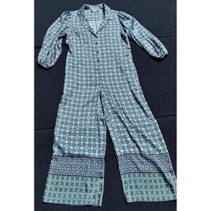 Anthropologie Jumpsuit Womens Small Geometric Wide Leg Button Up Boho Retro Romp